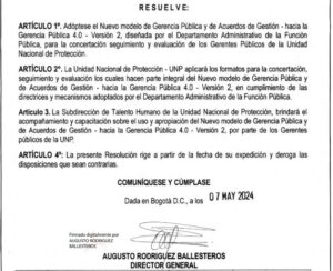 Unidad Nacional de Protección adopta Modelo de Gerencia Pública 4.0